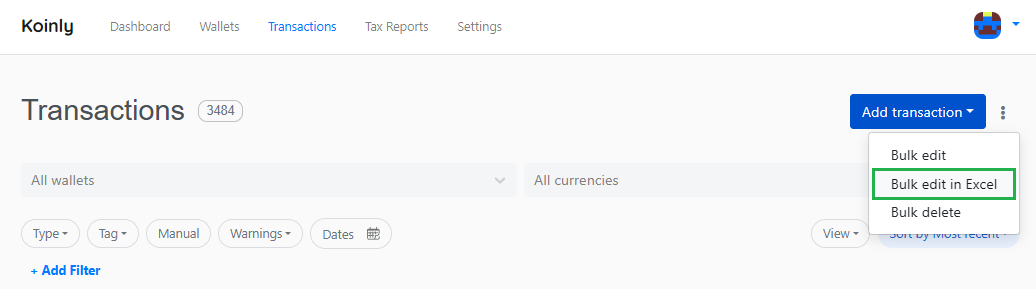 Koinly Export in Excel
